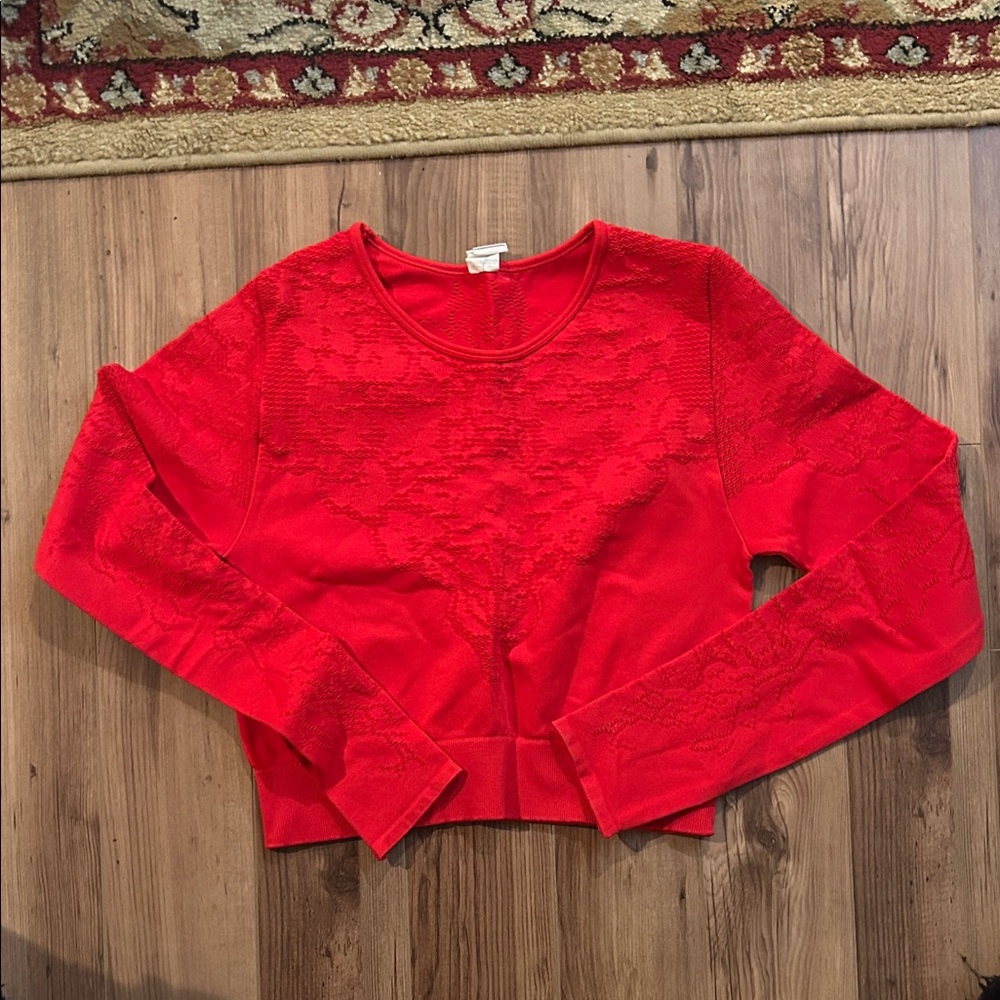 Fabletics Vibrant Red Textured Crop Top